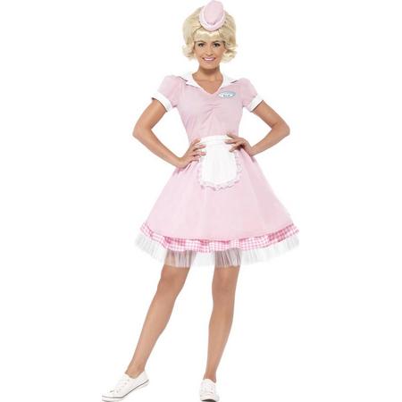 50 s Diner Girl kostuum | Roze jaren 50 serveerster jurkje XS